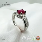Ruby 925 Silver Ring with oval ruby and rhodium-plated openwork sterling silver band