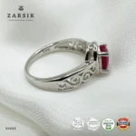 Ruby 925 Silver Ring with oval ruby and rhodium-plated openwork sterling silver band