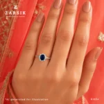 Sapphire 925 Silver Ring on hand with deep blue sapphire and cubic zirconia accents by ZARSIK