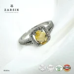 Golden Topaz 925 Silver Ring with cubic zirconia halo and rhodium-plated sterling silver band