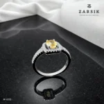 Golden Topaz 925 Silver Ring with cubic zirconia halo and rhodium-plated sterling silver band