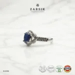Elegant oval sapphire halo ring crafted in 925 sterling silver with sparkling cubic zirconia accents