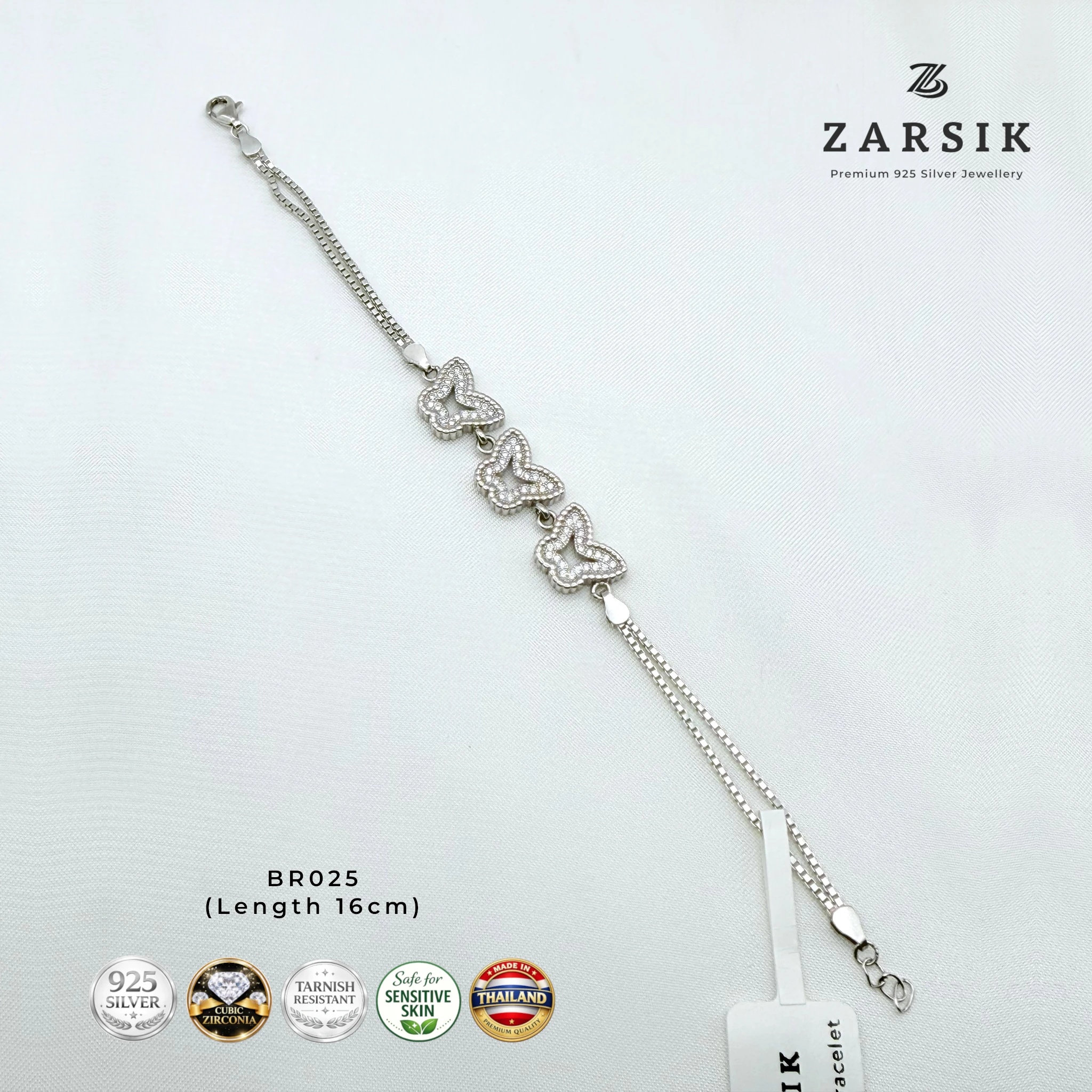 BR025 - 925 Sterling Silver Butterfly Bracelet 925 Sterling Silver Butterfly Bracelet