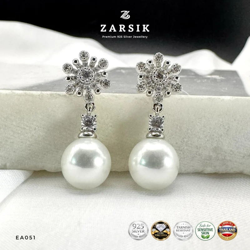 Snowflake Pearl Drop Earrings