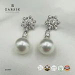 Snowflake Pearl Drop Earrings – 925 Sterling Silver with Cubic Zirconia - Image 4