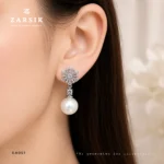 Snowflake Pearl Drop Earrings – 925 Sterling Silver with Cubic Zirconia - Image 2