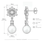Snowflake Pearl Drop Earrings – 925 Sterling Silver with Cubic Zirconia - Image 6