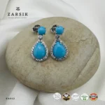 Vivid Turquoise 925 Silver Drop Earrings | CZ Halo Thai Elegance - Image 3