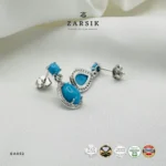 Vivid Turquoise 925 Silver Drop Earrings | CZ Halo Thai Elegance - Image 4