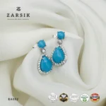 Vivid Turquoise 925 Silver Drop Earrings | CZ Halo Thai Elegance - Image 5