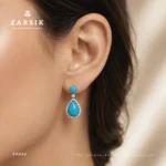 Vivid Turquoise 925 Silver Drop Earrings | CZ Halo Thai Elegance - Image 2
