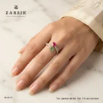 Natural Emerald and Ruby 925 Silver Open Ring | Thai Elegance - Image 2