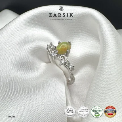 Enchanting opal floral ring crafted in 925 sterling silver with a natural oval opal and sparkling cubic zirconia accents