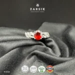 Majestic Garnet 925 Silver leaf ring with natural oval garnet and sparkling cubic zirconia detailing