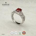 Majestic Garnet 925 Silver leaf ring with natural oval garnet and sparkling cubic zirconia detailing