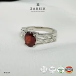 Majestic Garnet 925 Silver leaf ring with natural oval garnet and sparkling cubic zirconia detailing