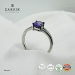 Majestic Purple Amethyst 925 Silver solitaire ring featuring an oval-cut natural amethyst, sparkling cubic zirconia split shoulders and premium rhodium plating.
