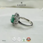 Oval Emerald Halo Ring in 925 Sterling Silver | ZARSIK - Image 3