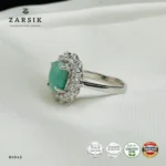 Oval Emerald Halo Ring in 925 Sterling Silver | ZARSIK - Image 4
