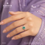 Oval Emerald Halo Ring in 925 Sterling Silver | ZARSIK - Image 2