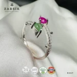 Emerald and Ruby 925 Silver Open Ring