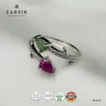 Natural Emerald and Ruby 925 Silver Open Ring | Thai Elegance - Image 4