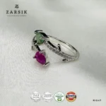 Natural Emerald and Ruby 925 Silver Open Ring | Thai Elegance - Image 5