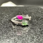 Natural Emerald and Ruby 925 Silver Open Ring | Thai Elegance - Image 6