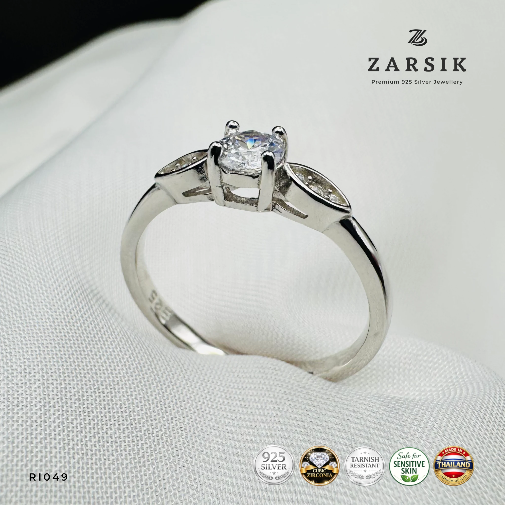 RI049 - Celeste Round CZ 925 Silver Ring Celeste Round CZ 925 Silver Ring