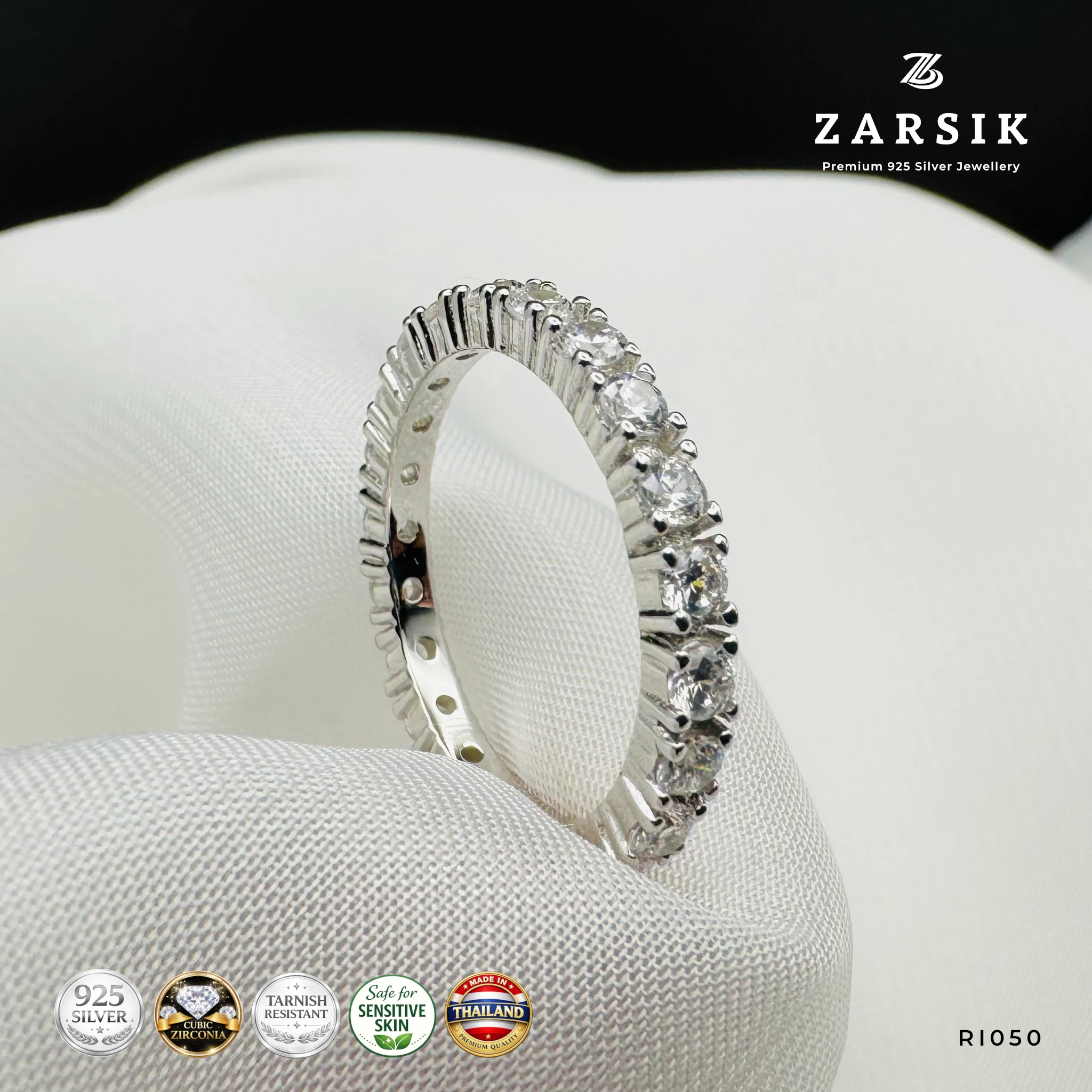 RI050 - 925 Sterling Silver CZ Stackable Eternity Band Ring 925 Sterling Silver CZ Stackable Eternity Band Ring