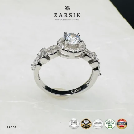 Luxury CZ Halo 925 Silver Ring | Marquise & Baguette Accents