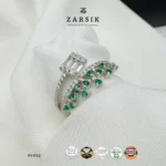 Vivid Green 925 Silver CZ Statement Ring | Elegant Halo-Inspired Design - Image 4