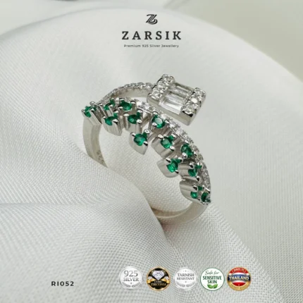 Vivid Green 925 Silver CZ Statement Ring