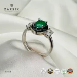 Green three stone 925 silver ring with CZ
