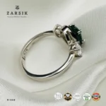 Elegant Green Three Stone 925 Silver Ring with CZ | Rhodium-Plated Thai Design - Image 4