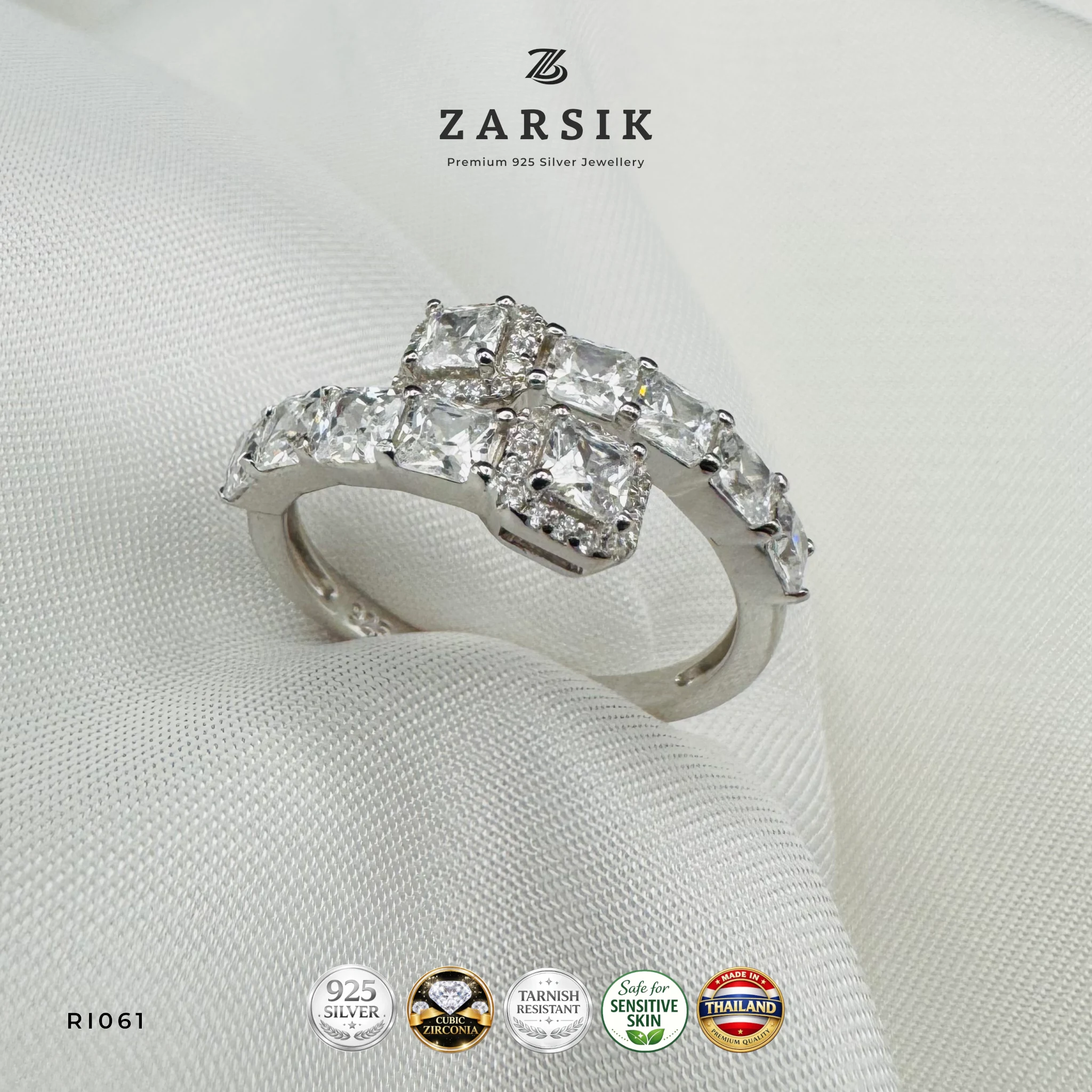 RI061 - Geometric CZ 925 Silver Ring Geometric CZ 925 Silver Ring