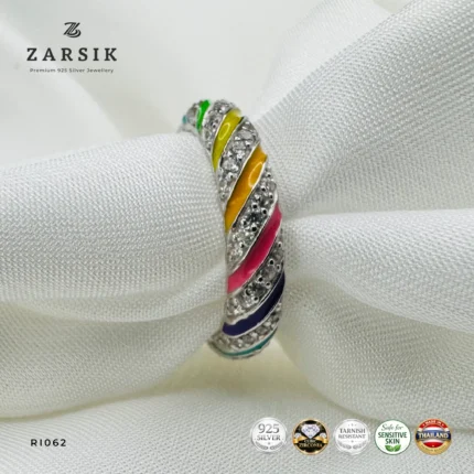 Rainbow Spiral CZ 925 Silver Ring