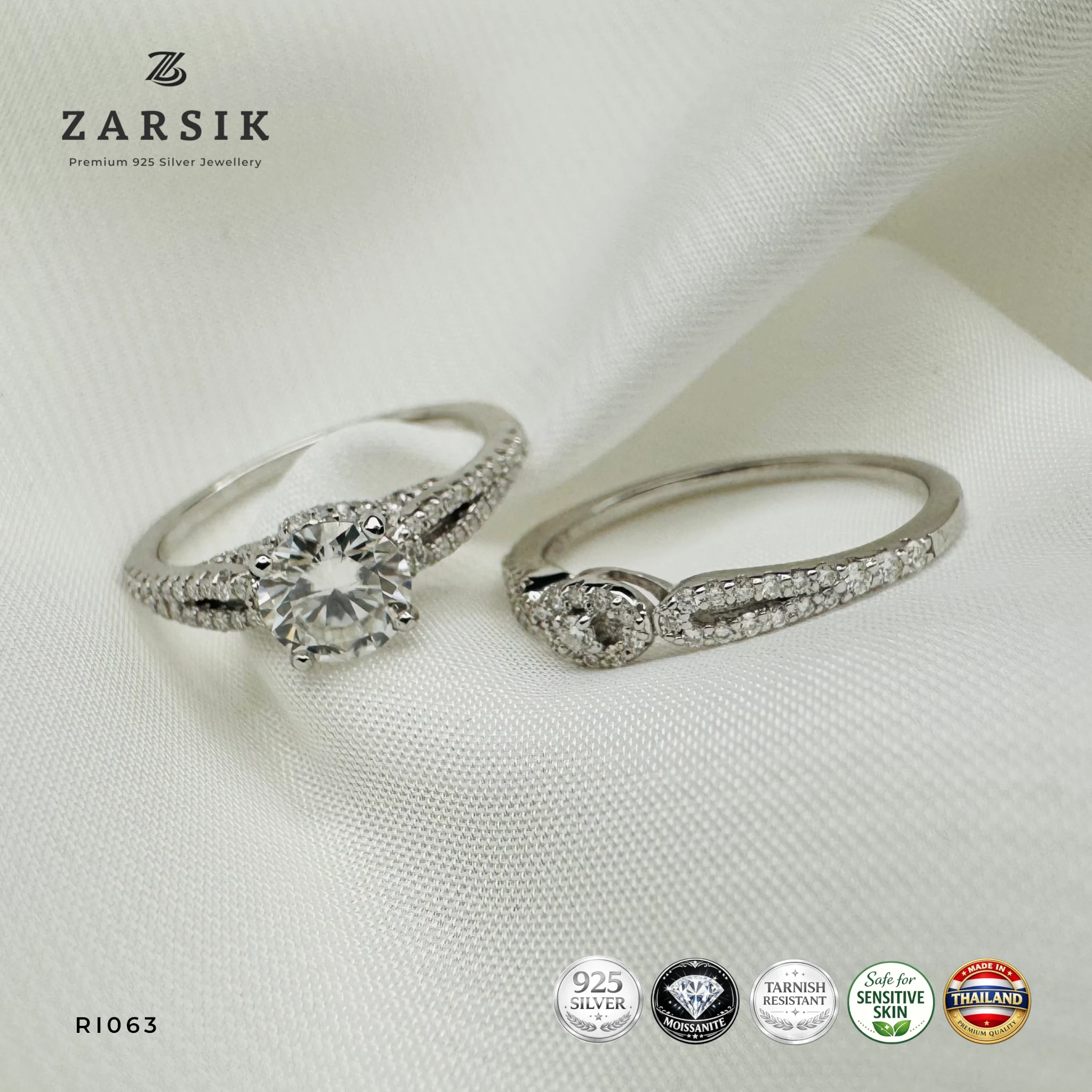 RI063 - Stackable CZ 925 Silver Ring Set Stackable CZ 925 Silver Ring Set
