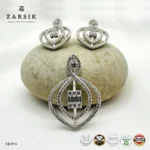 925 Silver Teardrop Pendant and Earrings Set with Baguette CZ - Image 2