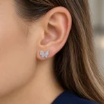 925 Sterling Silver Cubic Zirconia Butterfly Studs - Image 2